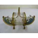 Victorian boudoir gilt metal and glass two bottle atomiser holder with two scent bottles