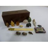 A mahogany tea caddy, an early 20th century ivory paper knife and a quantity of collectables