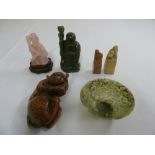 A quantity of Oriental figurines to include Rose Quartz, soapstone and Jade (6)
