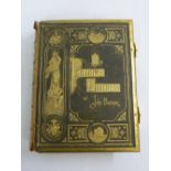 Pilgrims Progress leather bound volume with brass hinges and coloured plates