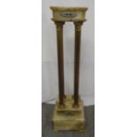 Onyx and brass plant stand, four fluted Corinthian columns on square onyx base set with cloisonné