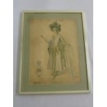 19th century framed French fashion print, 33.5 x 23.5cm