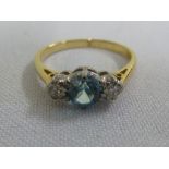 18ct yellow gold, diamond and blue zircon ring, approx total 2.4g