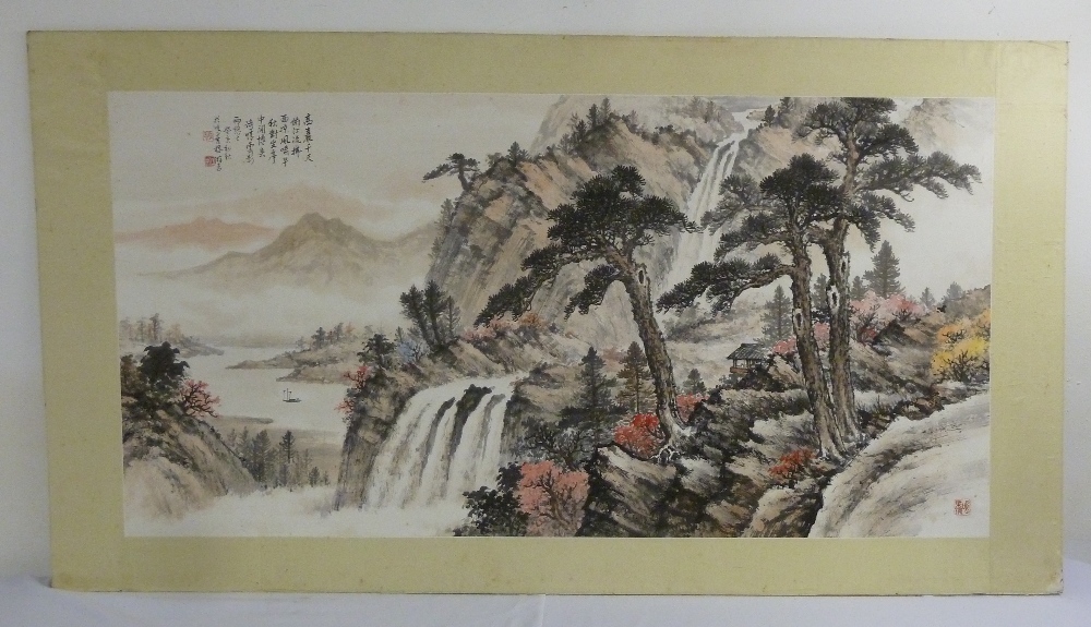 An early 20th century Chinese watercolour by Yu Ma titled Soong Yen Fei Pu (the Pine tree on the