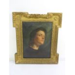 A framed oil on canvas portrait of a young man in original gilt frame, 43 x 32.5cm