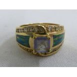 14ct gold, diamond, tanzanite and opal ring, approx 8.3g