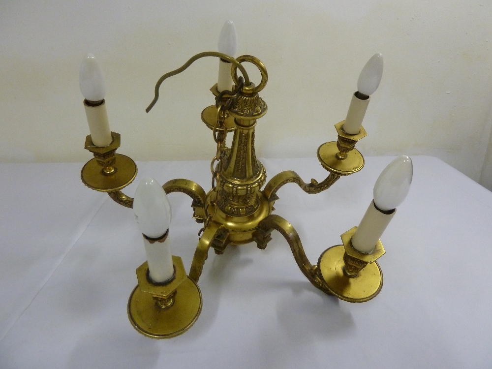 Victorian brass five branch chandelier