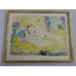 Dora Holzhandler framed watercolour of lovers, signed, 25.5 x 35cm