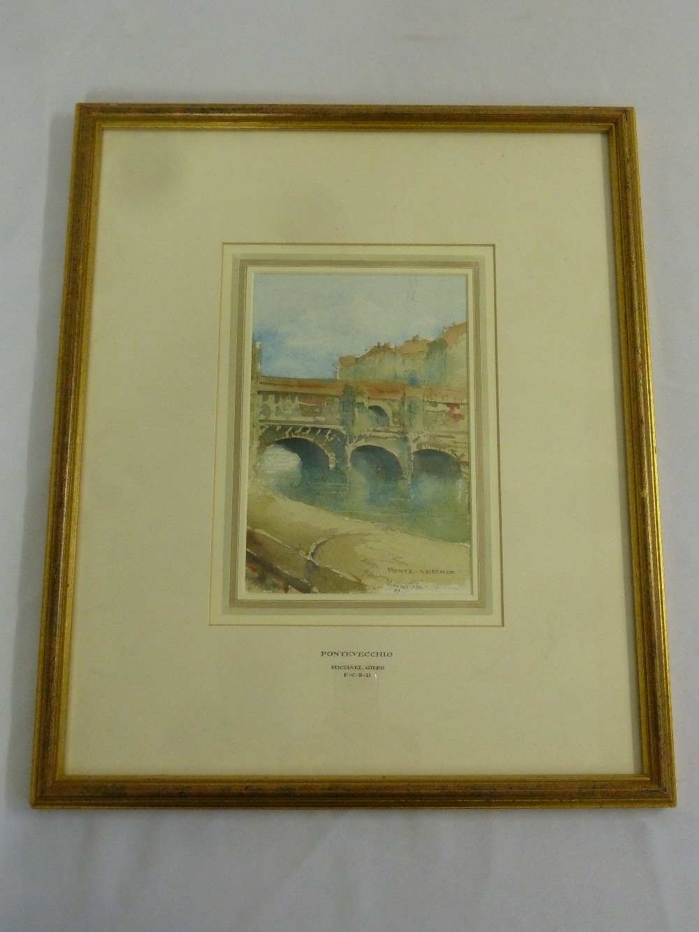 Michael Giles watercolour of Ponte Vecchio, signed bottom right, 21.5 x 14.5cm