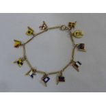 9ct gold charm bracelet with enamel flags, approx 12.7g