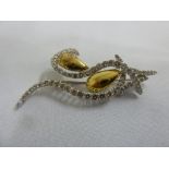 White and yellow gold diamond brooch, tested 18ct, approx 10.6g