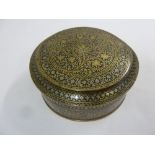 Persian inlaid metal box with domed pull off cover