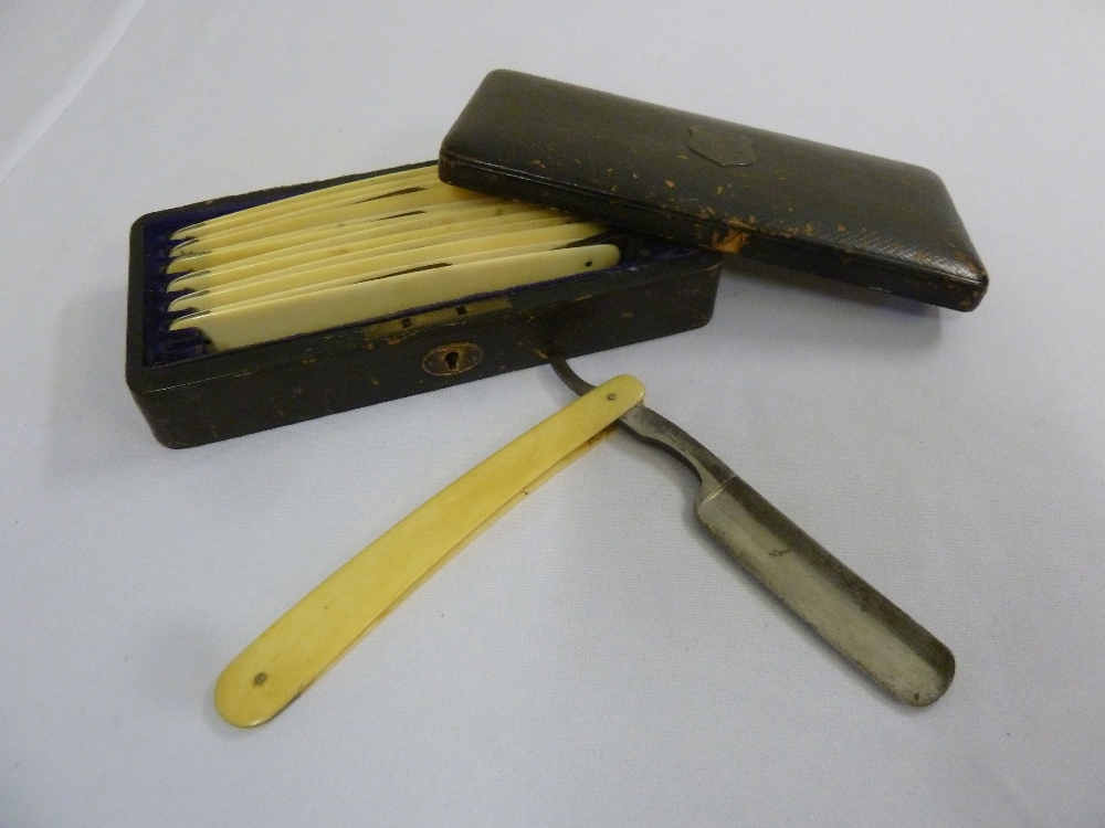 A cased set of seven matching cut-throat razors