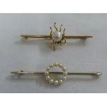 Two gold and pearl bar brooches, approx 7.5g