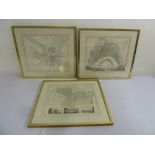 Three framed and glazed maps of Dresden, Turin and Bordeaux