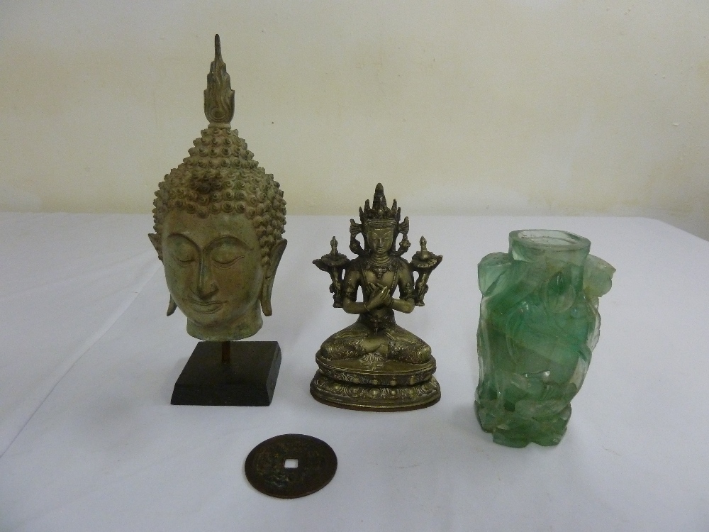 A quantity of Oriental artefacts and a rock crystal vase (4)