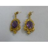 Pair of 9ct gold and amethyst earrings, approx total 8.2g