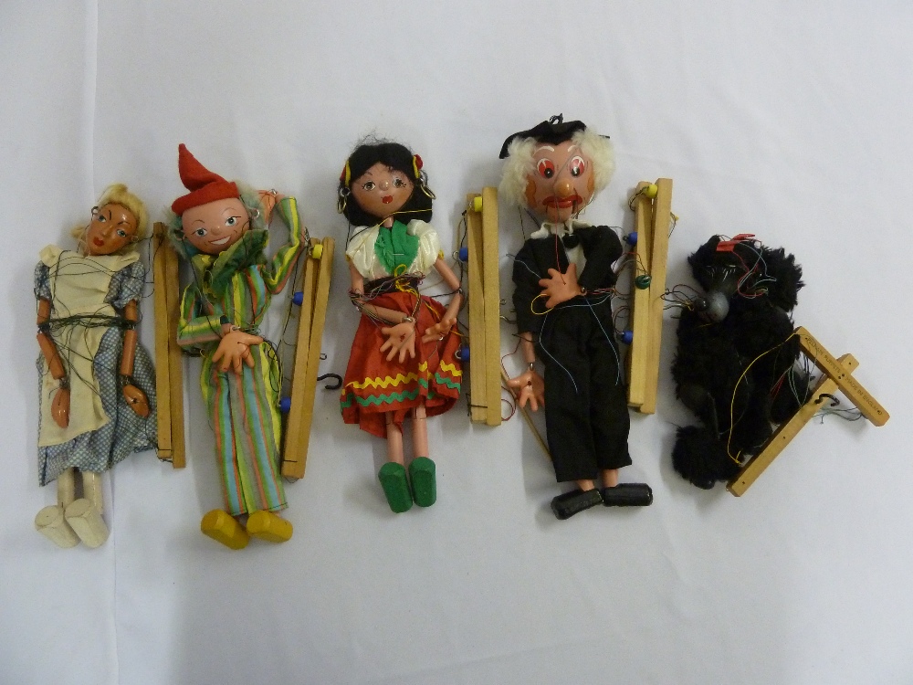 Five Pelham puppets to include Goldilocks, Mr Pastry, Andy Pandy, Dancing Girl and a Poodle