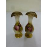 Pair of Worcester vases with lattice gilded rims on raised circular bases