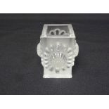 Lalique vase rectangular with flower design to the sides, marks to the base