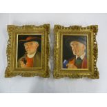 Eichenger a pair of oil paintings of gentlemen in hats, labels to verso, 25 x 18.5cm