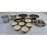 A quantity of French porcelain to include two cache pots, cup, saucer, plate and French part tea set