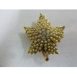 14ct gold seed pearl and diamond brooch in the form of a maple leaf, approx total 8.0g