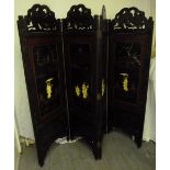 Oriental four panel screen with hardstone inlays
