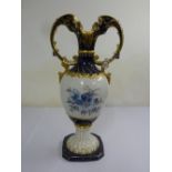 Royal Dux two handled vase with scroll side handles on octagonal base, 63.5cm (h)