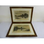 R. Halfnight a pair of framed and glazed etchings of river scenes, signed bottom left, 38 x 58cm