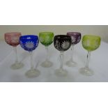 Six coloured hock glasses