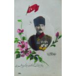 A POSTCARD- Ataturk.  A postcard with the Turkish Flag. Mustafa Kemal Ataturk was a Turkish army