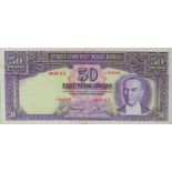 A Turkish banknote.   A Turkish Republic Period banknote. 1938, 2nd emission 50 lira, letter of D.