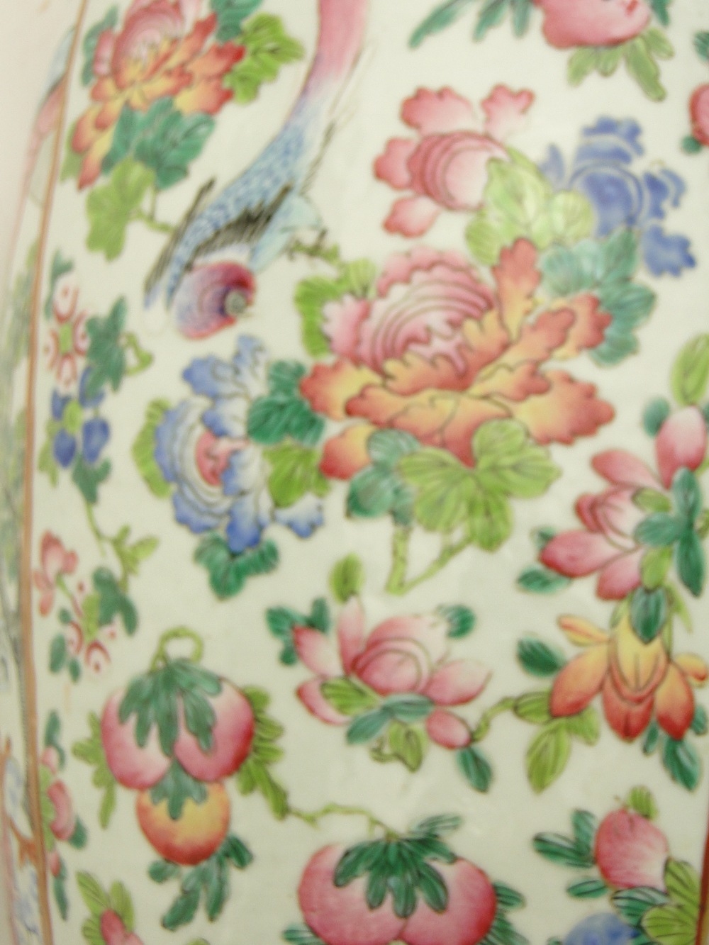 A Cantonese porcelain vase
with panels depicting figures, on butterfly and floral decorated ground, - Image 10 of 11