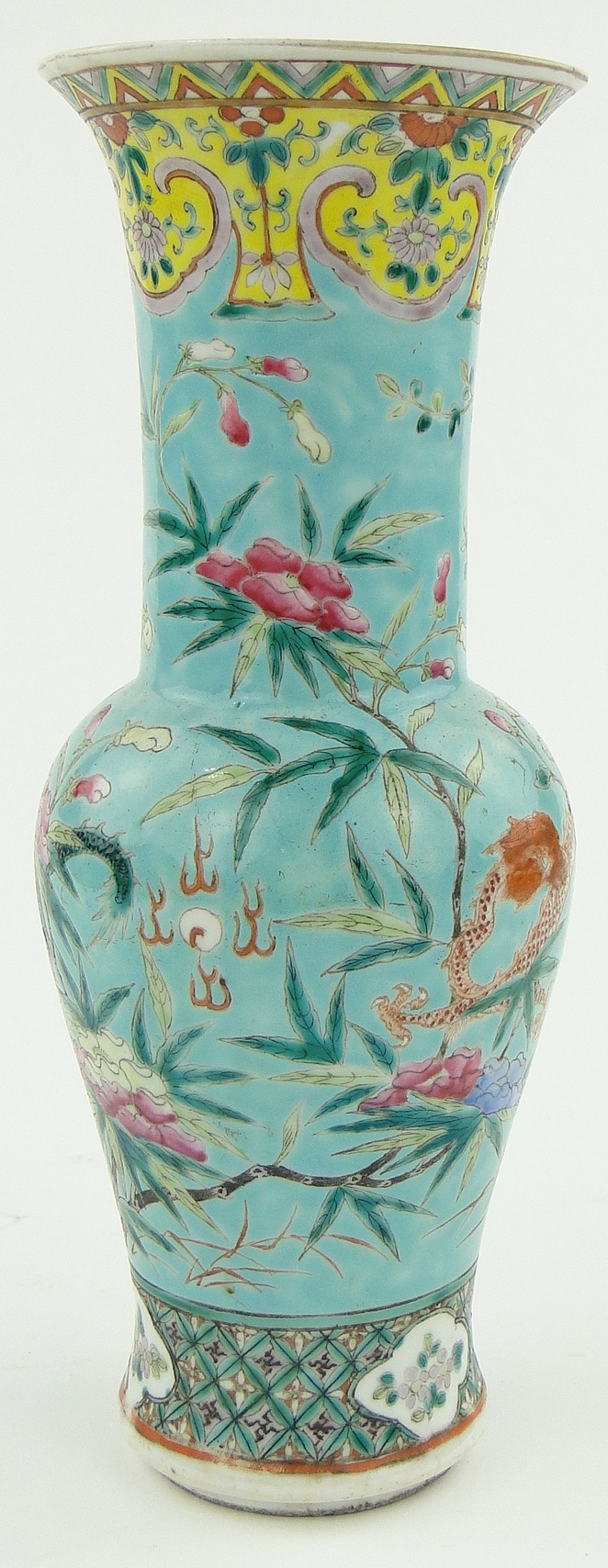 A Chinese vase
with dragon design on turquoise ground, 12". - Image 5 of 7
