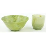 A Chinese jade bowl, 
diameter 3.75" and a beaker, (2).