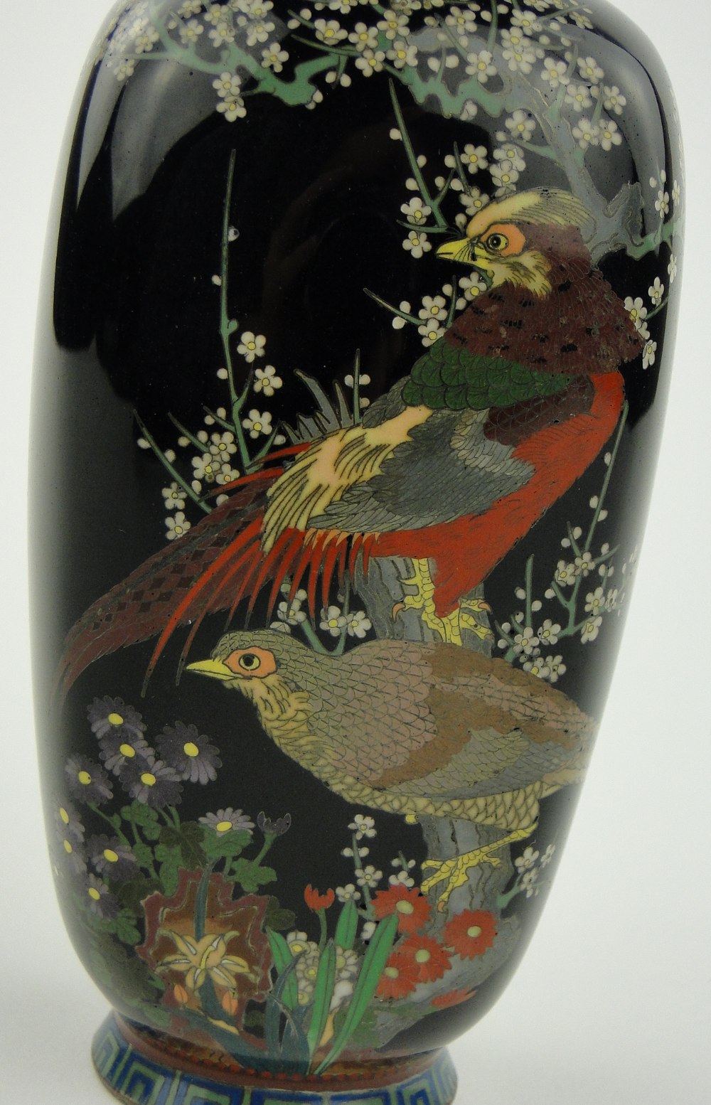 A Chinese blue ground Cloisonne vase
decorated with birds and flowers, 7.25". - Image 5 of 6