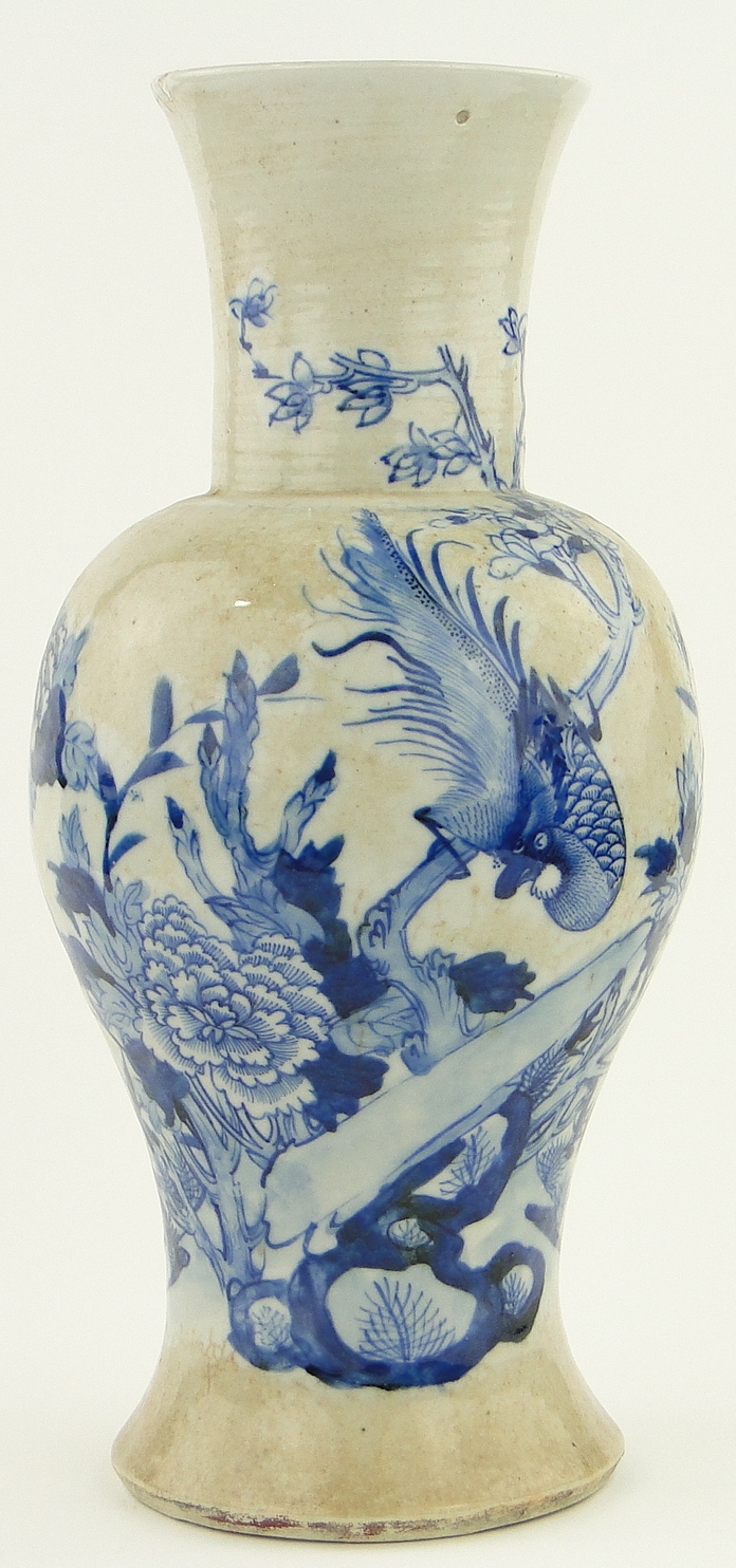 Chinese vase
with bird and peony decoration, 17.5".