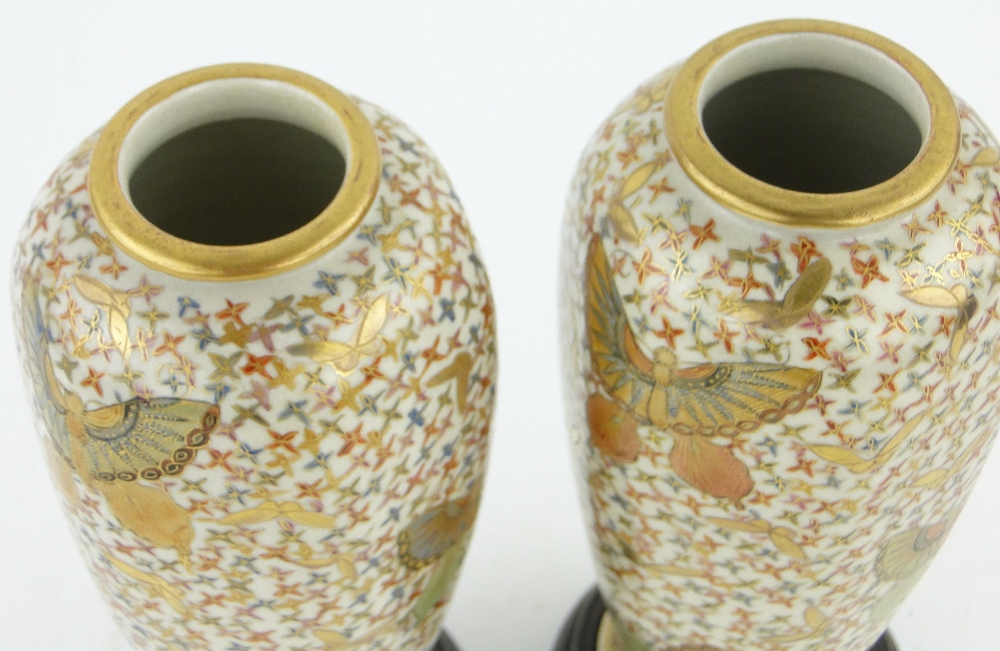 A pair of Satsuma vases
of rounded octagonal form, with butterfly motifs, height 6", with carved - Image 5 of 8