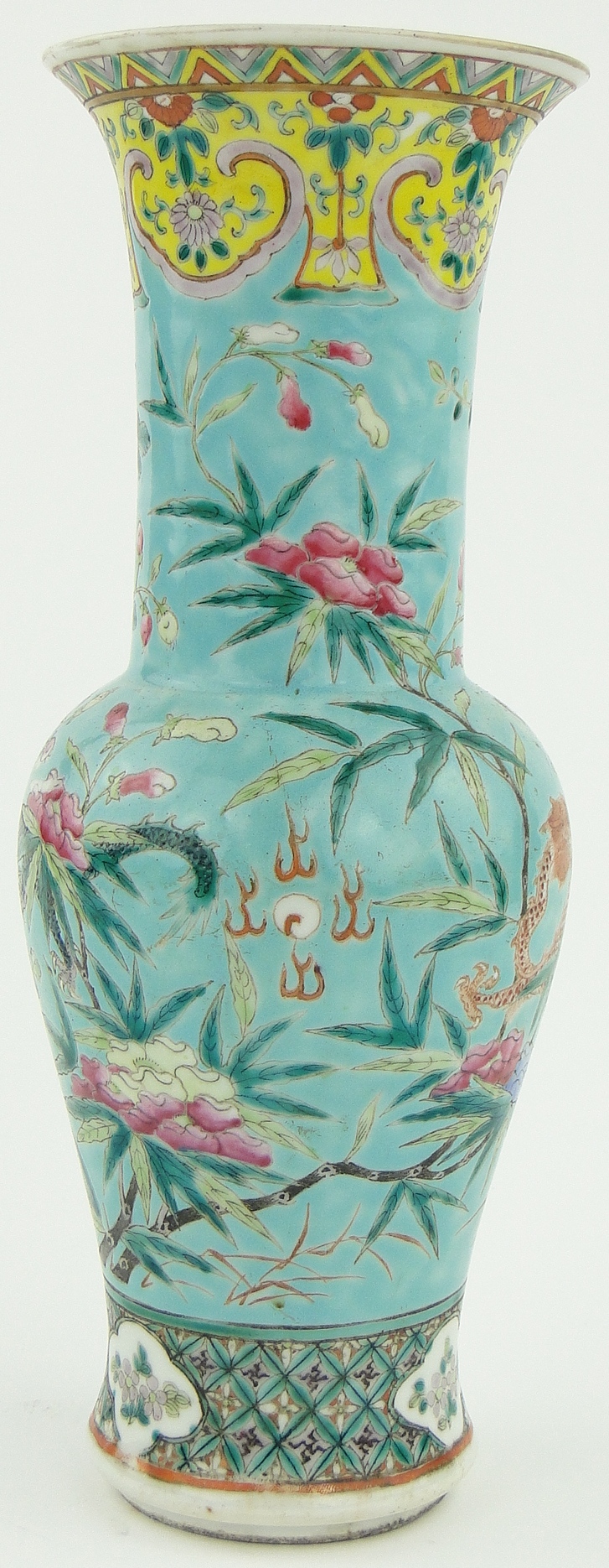 A Chinese vase
with dragon design on turquoise ground, 12". - Image 2 of 7