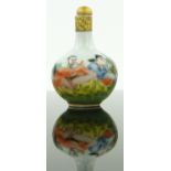 Enamelled Chinese scent flask
with erotic decoration and 4 character seal mark, 3.6".