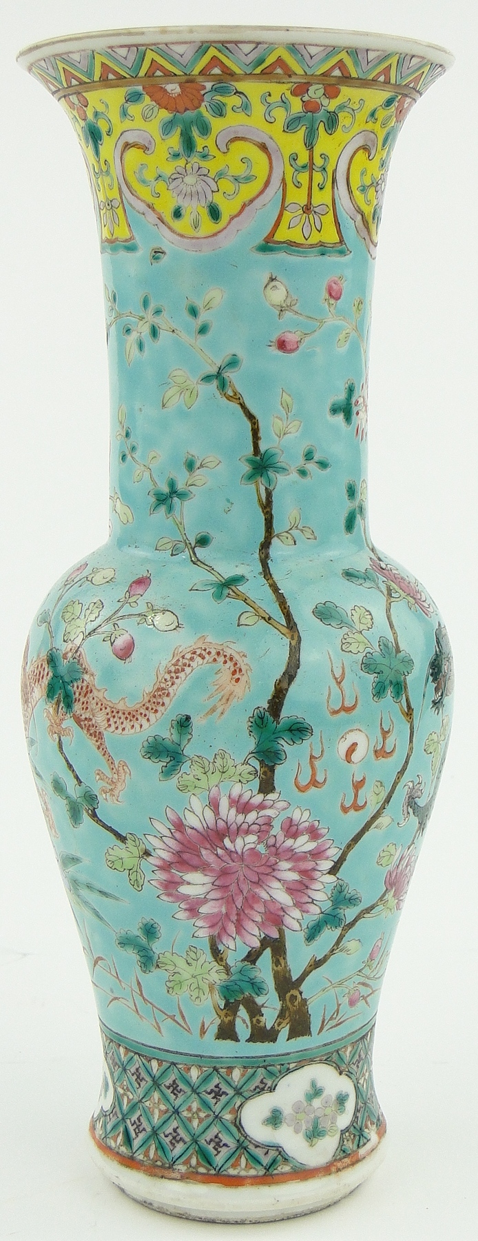 A Chinese vase
with dragon design on turquoise ground, 12". - Image 4 of 7