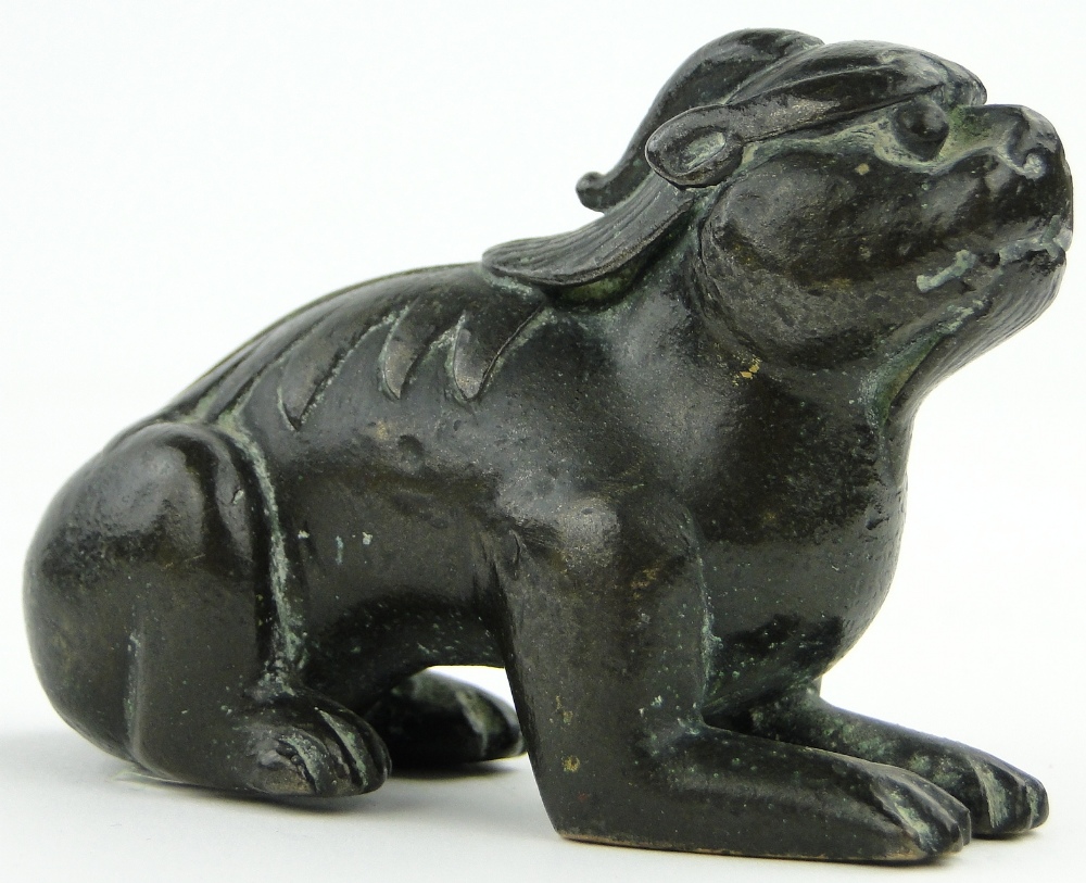 Early Chinese bronze kylin scroll weight, 
length 3.25". - Image 2 of 2