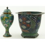 Cloisonne jar and cover,
12.25", and a Cloisonne pot, (2).