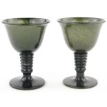 A pair of Chinese spinach jade goblets, 
height 3.5".