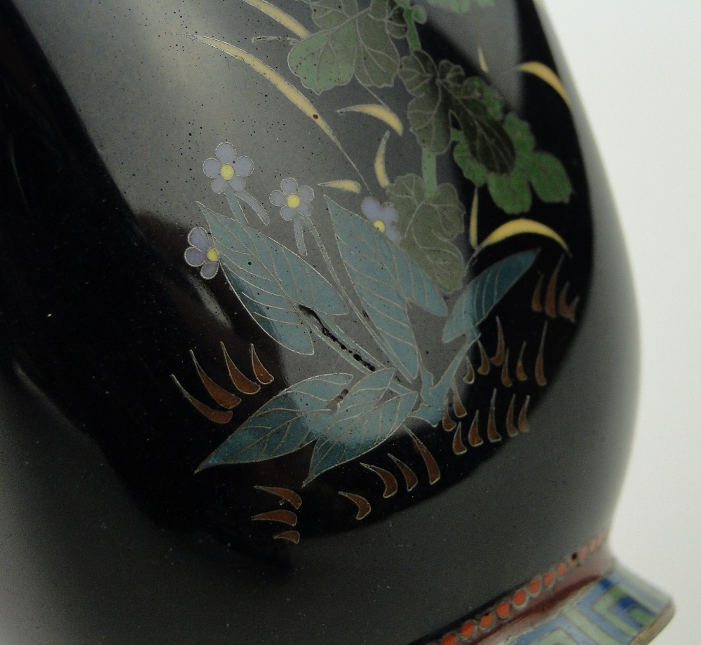 A Chinese blue ground Cloisonne vase
decorated with birds and flowers, 7.25". - Image 6 of 6