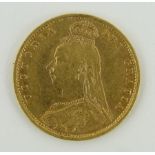 An 1892 gold half sovereign.