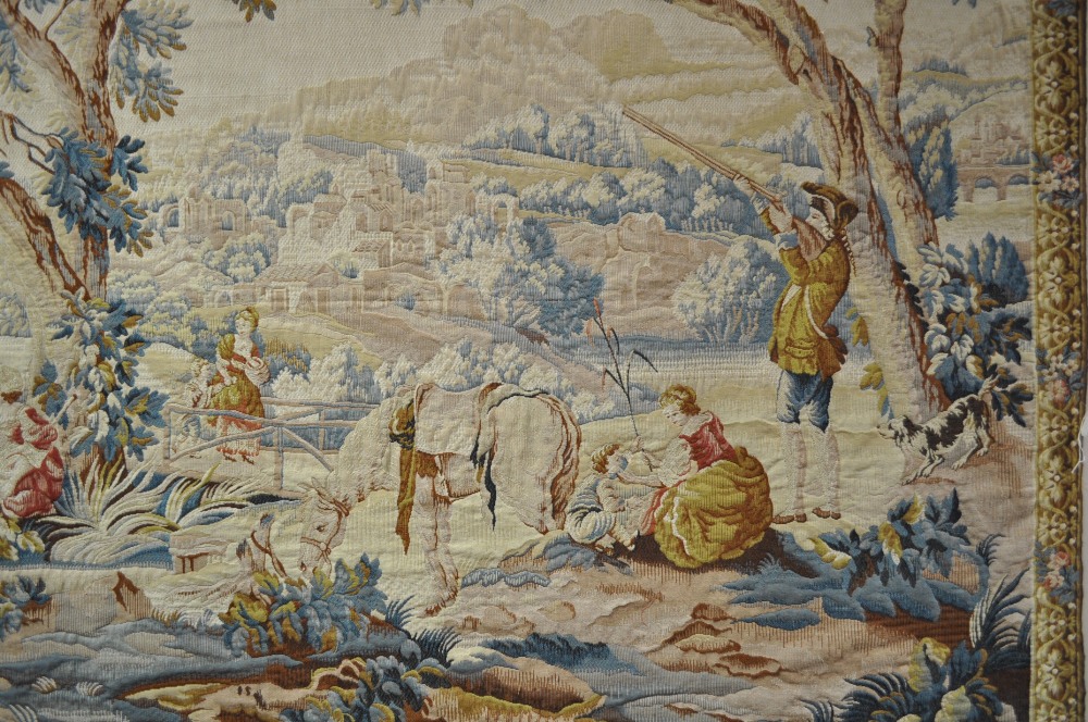 A large machine made tapestry depicting a country hunting scene,
9' x 6'. - Image 2 of 2