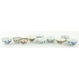 A set of 3 porcelain tea bowls
with cockerel design, diameter 3.25" and 7 others, (10).