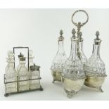 Set of 4 19th century cut-glass decanters on plated stand,